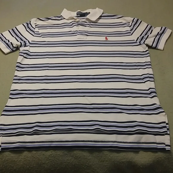 Polo Ralph Lauren blue and white striped polo size medium - Picture 1 of 5